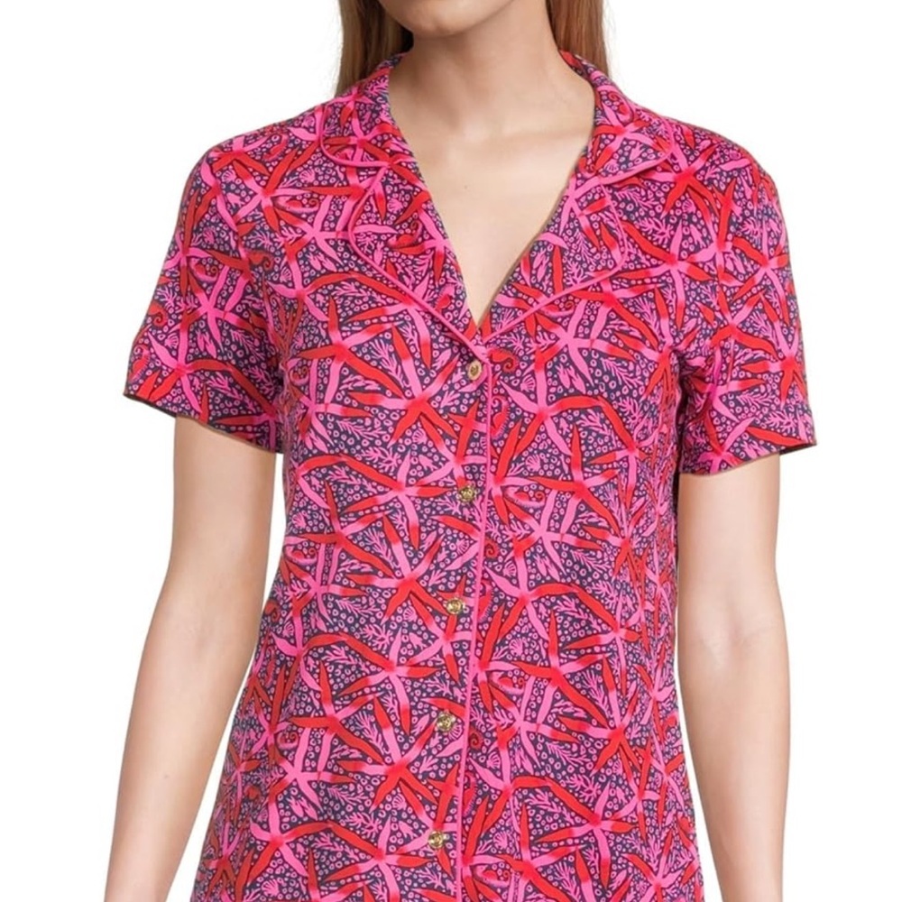 New Lilly Pulitzer Pink and Red Starfish Print Women's Top